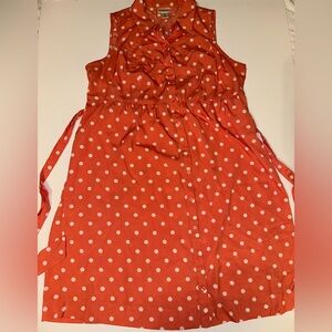 Motherhood Maternity Dress Women’s Size L Pink Polka Dot Belted Knee Length